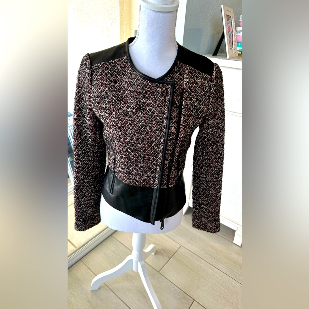 Rebecca Minkoff Ansel Mixed Media Leather Trim Moto Jacket Size 2 - Picture 2 of 14